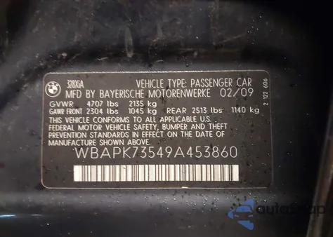 2009 BMW 328I xDrive from USA, damaged, VIN WBAPK73549A453860